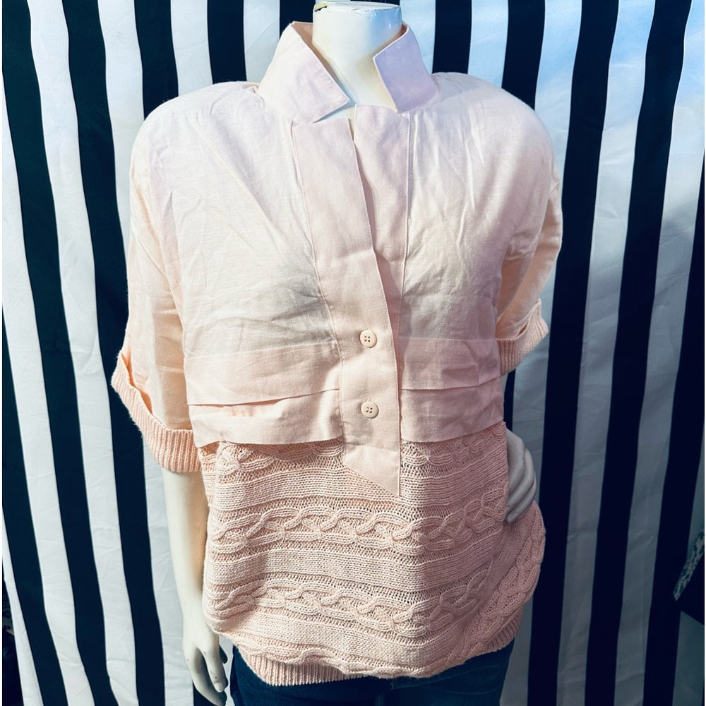 Side Effects 80s Vintage Cotton Knit / Linen Shoulder Pad Cardigan
