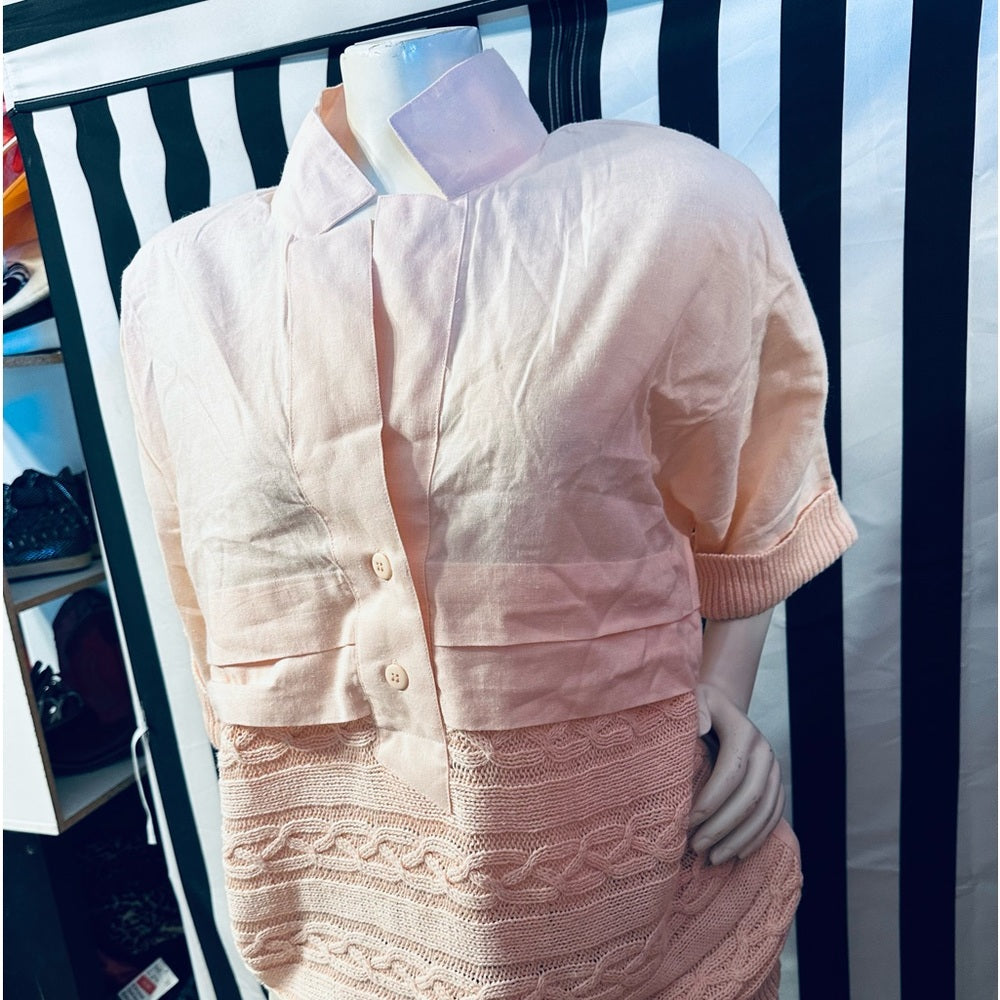Side Effects 80s Vintage Cotton Knit / Linen Shoulder Pad Cardigan
