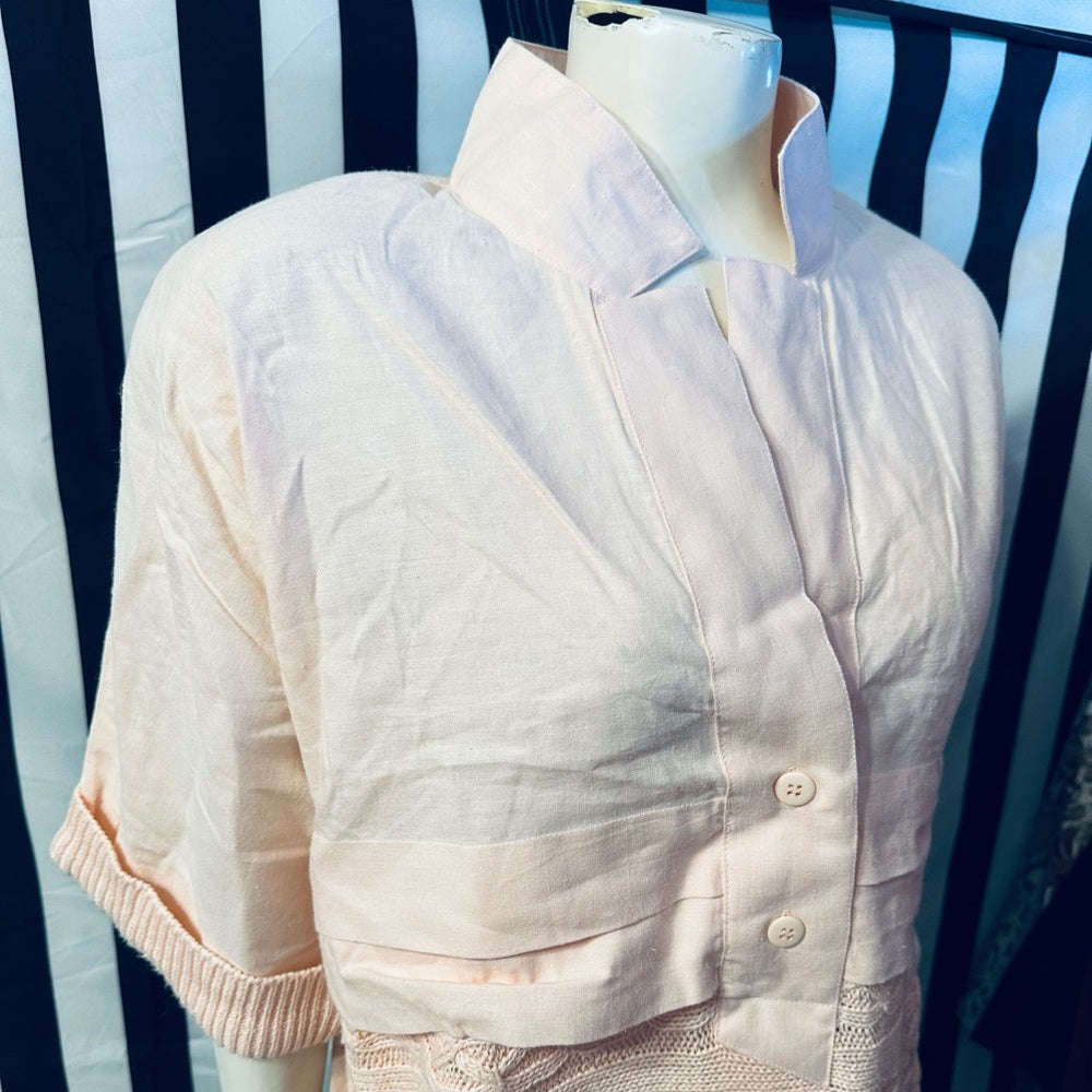 Side Effects 80s Vintage Cotton Knit / Linen Shoulder Pad Cardigan