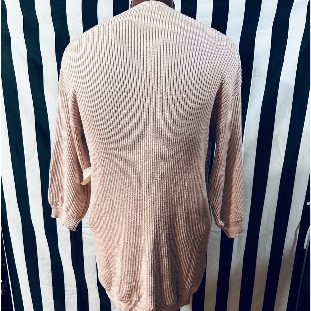 Tobi Peach Ribbed Crewneck Sweater