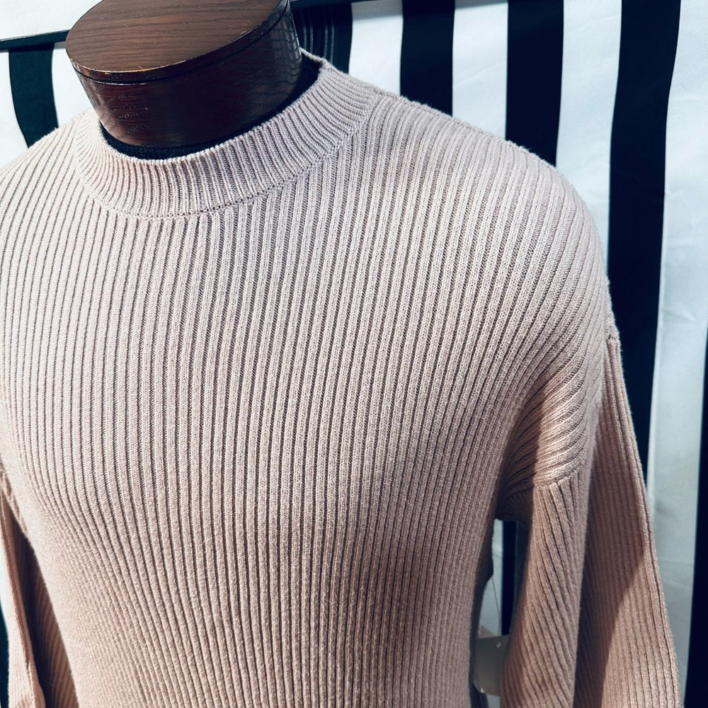 Tobi Peach Ribbed Crewneck Sweater