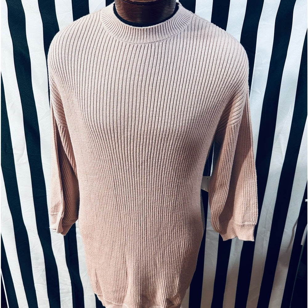 Tobi Peach Ribbed Crewneck Sweater