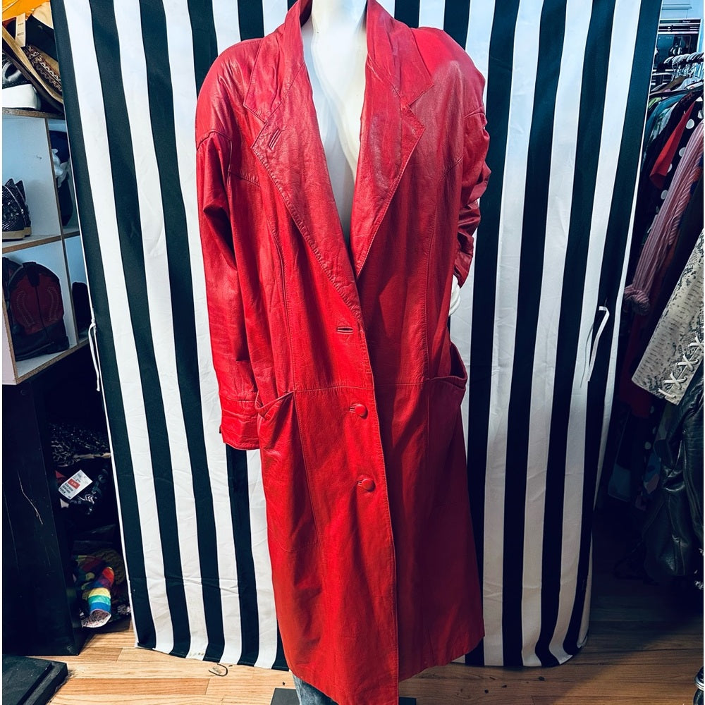 Avanti Red Leather Vintage Trench Coat