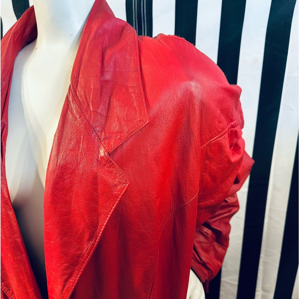Avanti Red Leather Vintage Trench Coat