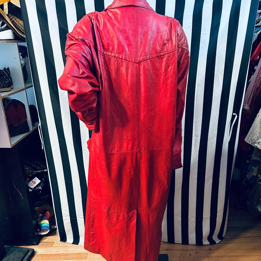 Avanti Red Leather Vintage Trench Coat