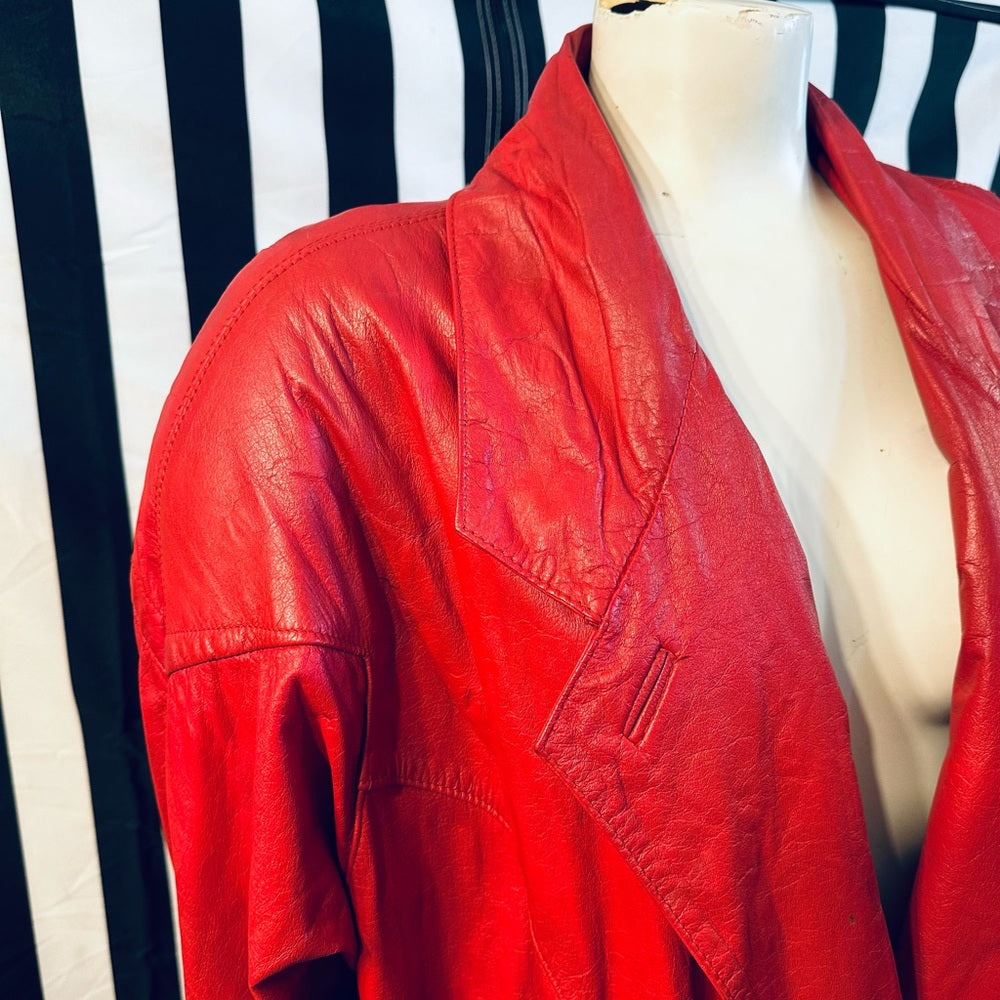 Avanti Red Leather Vintage Trench Coat