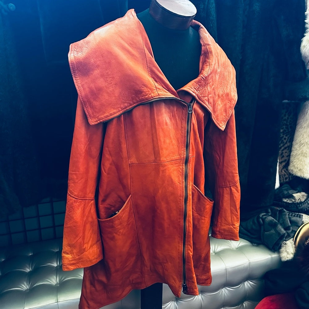 Jimmy’s Leather Collection Vintage Soft Burnt Orange Leather Jacket