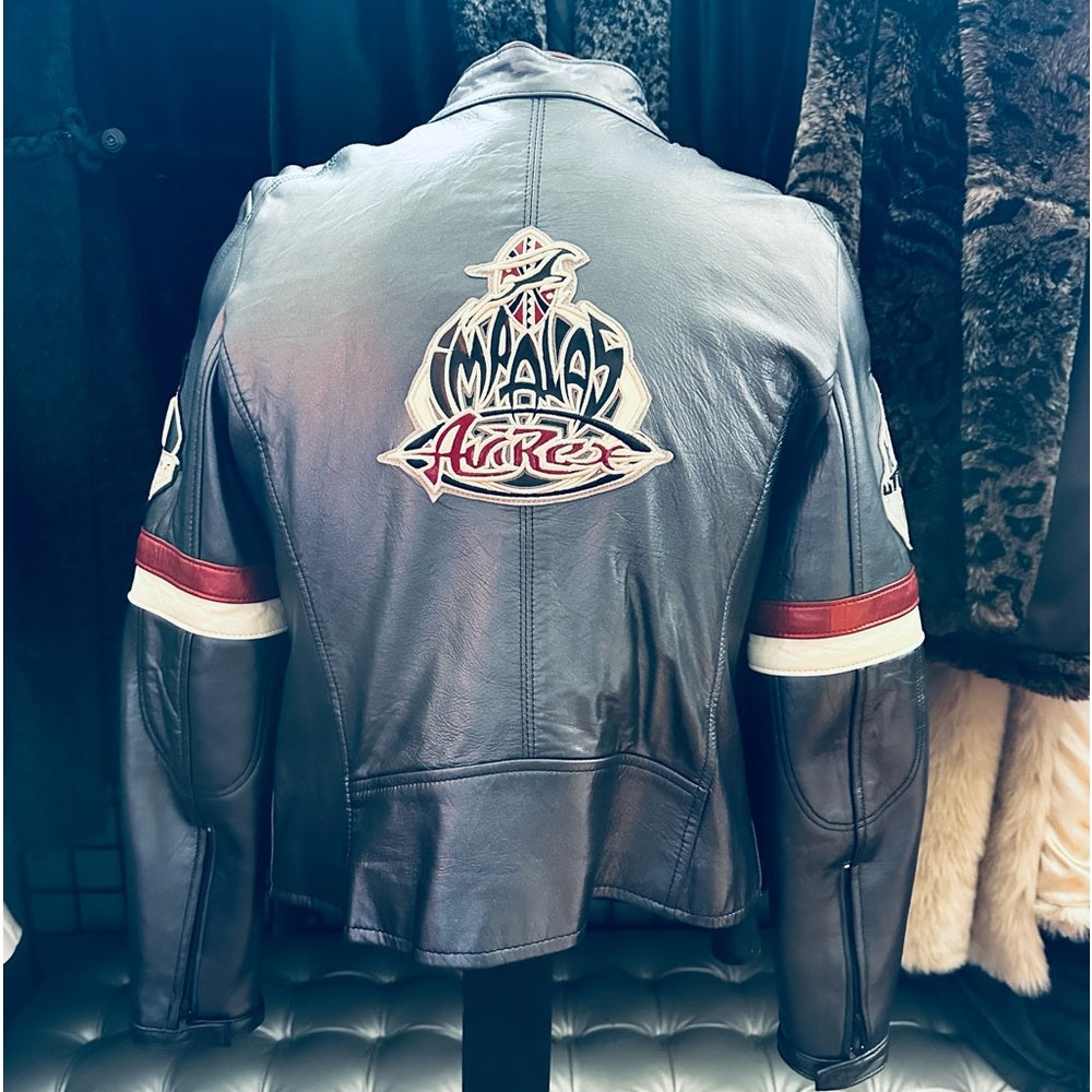 Avirex RARE Vintage Utica Impalas Runners Rounded Collar Gray Leather Jacket
