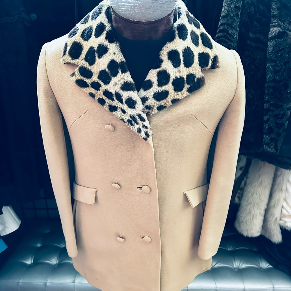 Bullock’s Southern California Vintage Wool Coat w/ Cheetah Fur Collar - RARE!