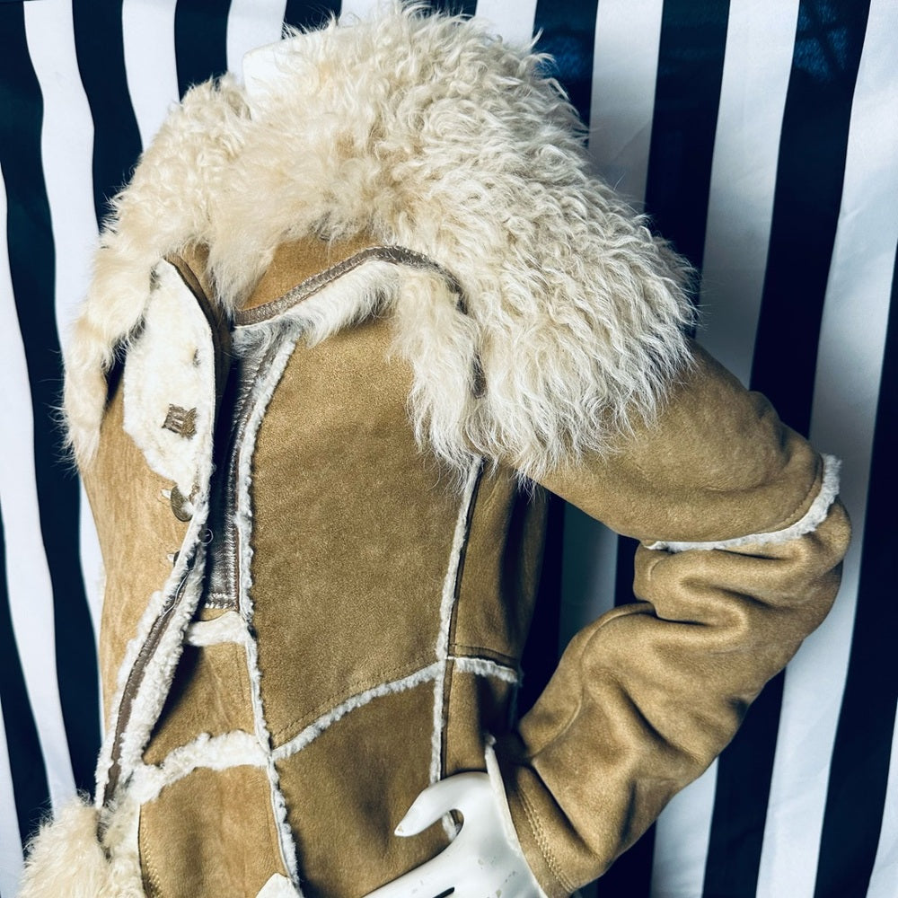 Artico Luxury French Military Style Suede Leather Shearling Coat - Excellent!
