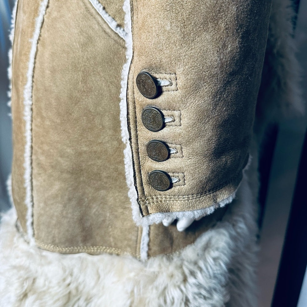 Artico Luxury French Military Style Suede Leather Shearling Coat - Excellent!