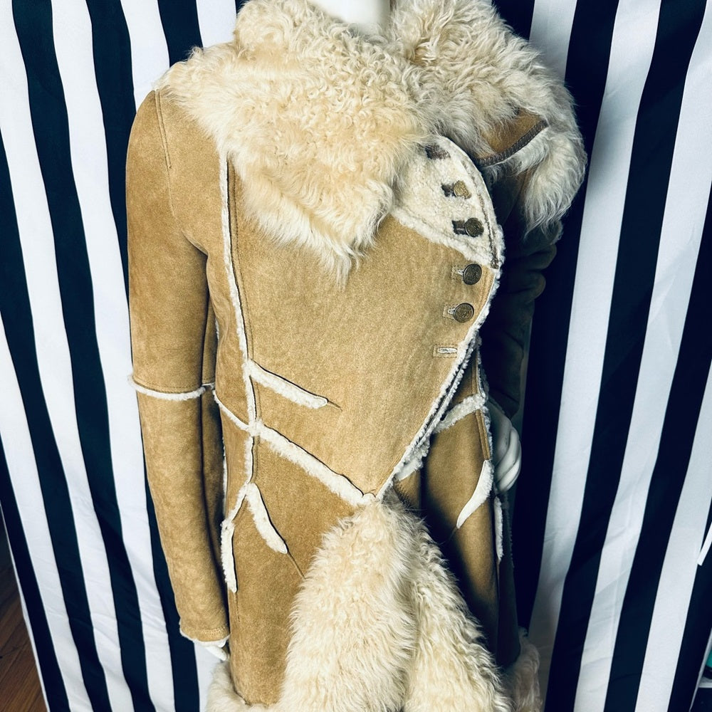 Artico Luxury French Military Style Suede Leather Shearling Coat - Excellent!