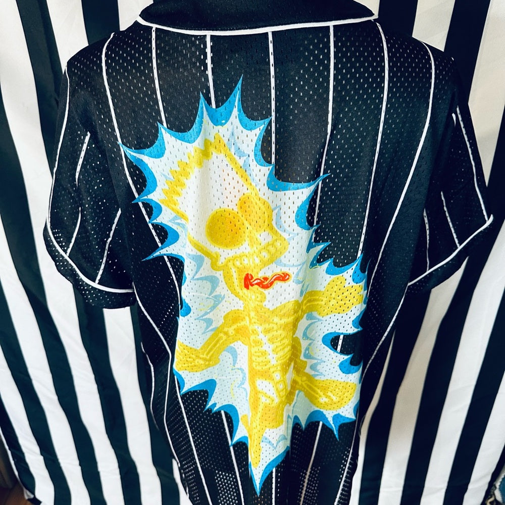 The Simpsons Electricuted Bart Pinstriped Baseball Jersey - NEW