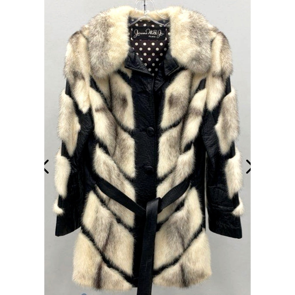 Jerome Wolk Jr. Furs Vintage RARE Blue Iris Mink and Leather Belted Coat