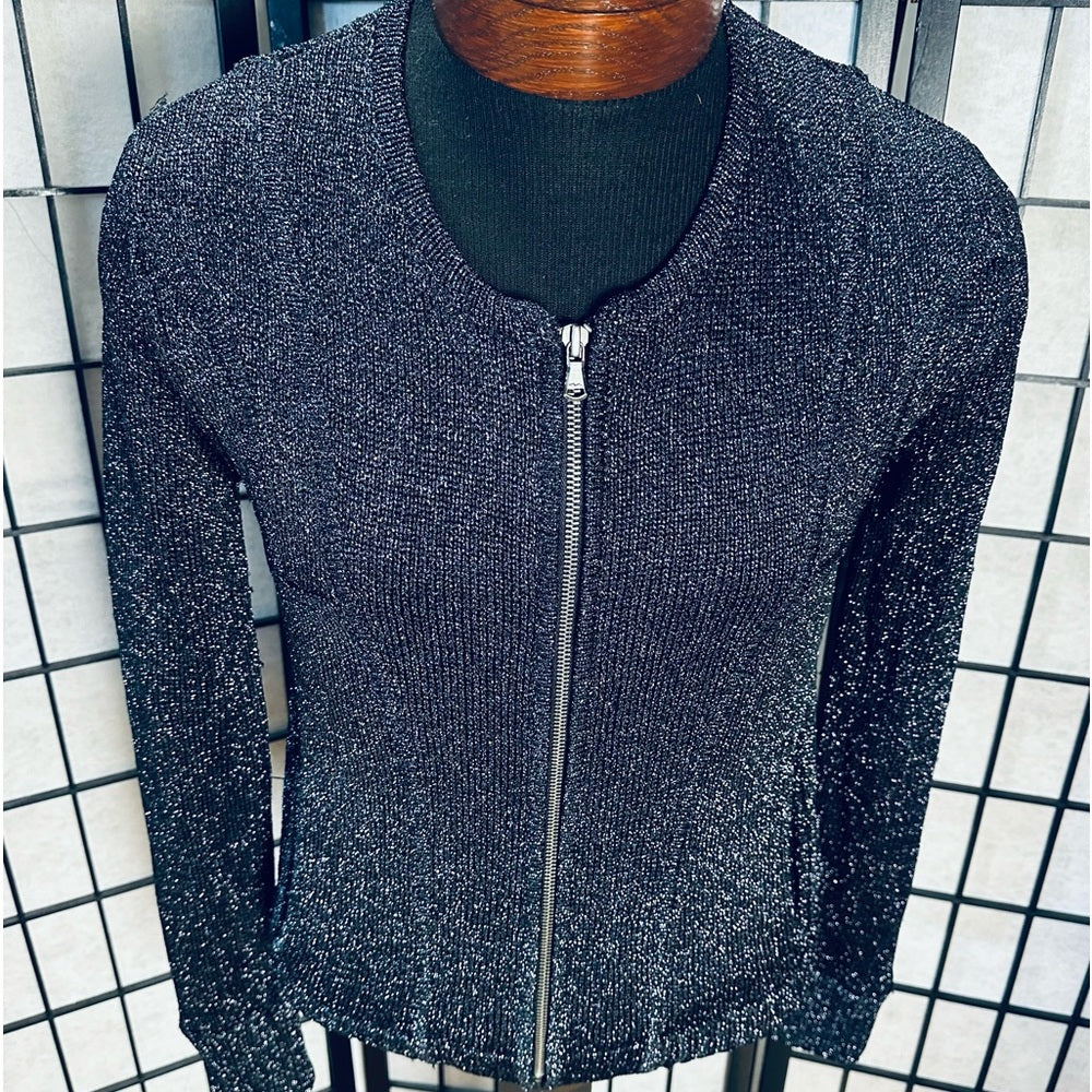 7 for all mankind Sparkly Glitter Full Zipper Stretch Sweater
