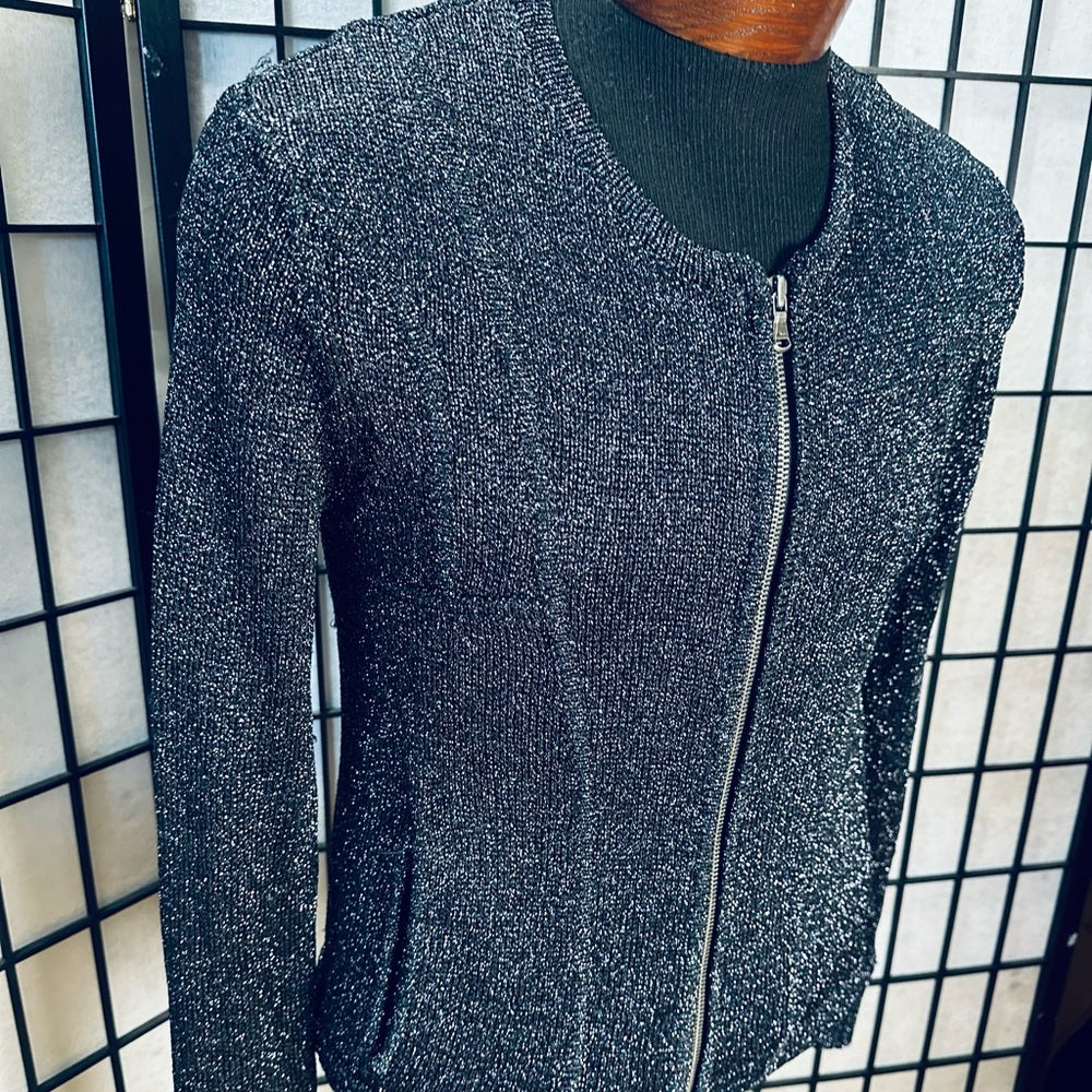 7 for all mankind Sparkly Glitter Full Zipper Stretch Sweater