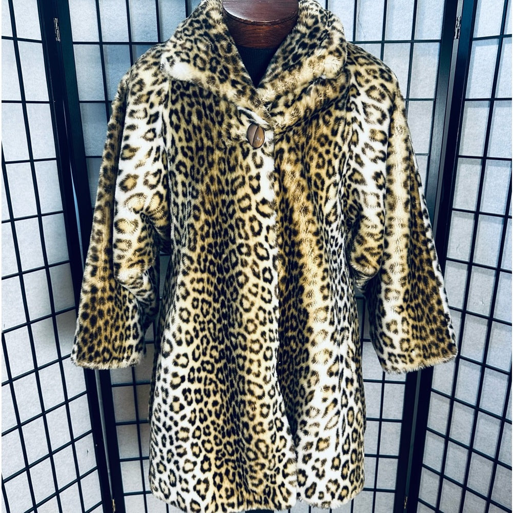 Hillmoor New York Vintage 60s Tissavel Pile Leopard Print Faux Fur Coat