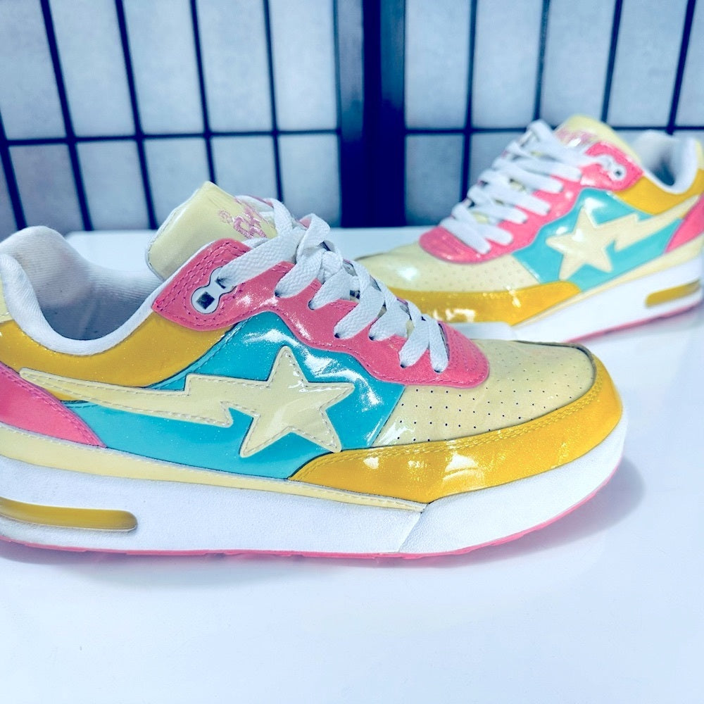 BAPE STA - A Bathing Ape RARE Low Sax Glitter Leather Cotton Candy VTG Sneakers