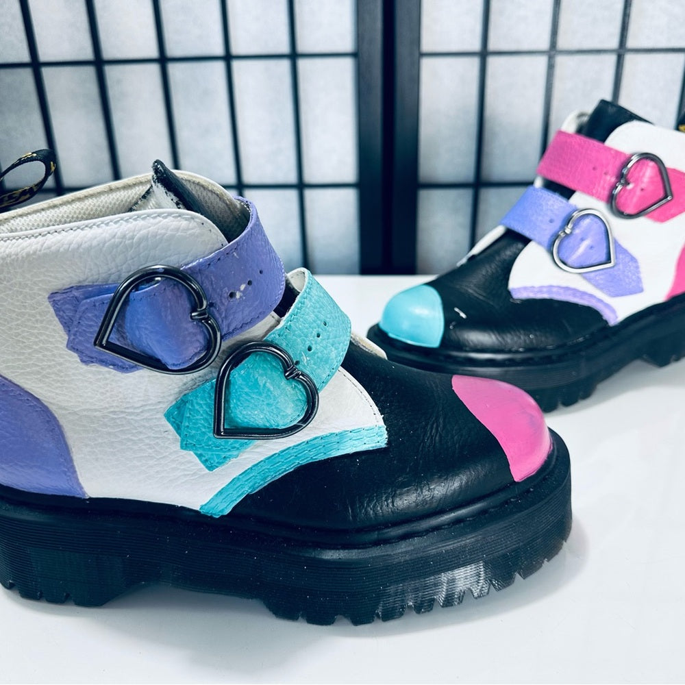 Dr. Martens DEVONHEART Custom Painted Pebbled Leather Platform Ankle Boots