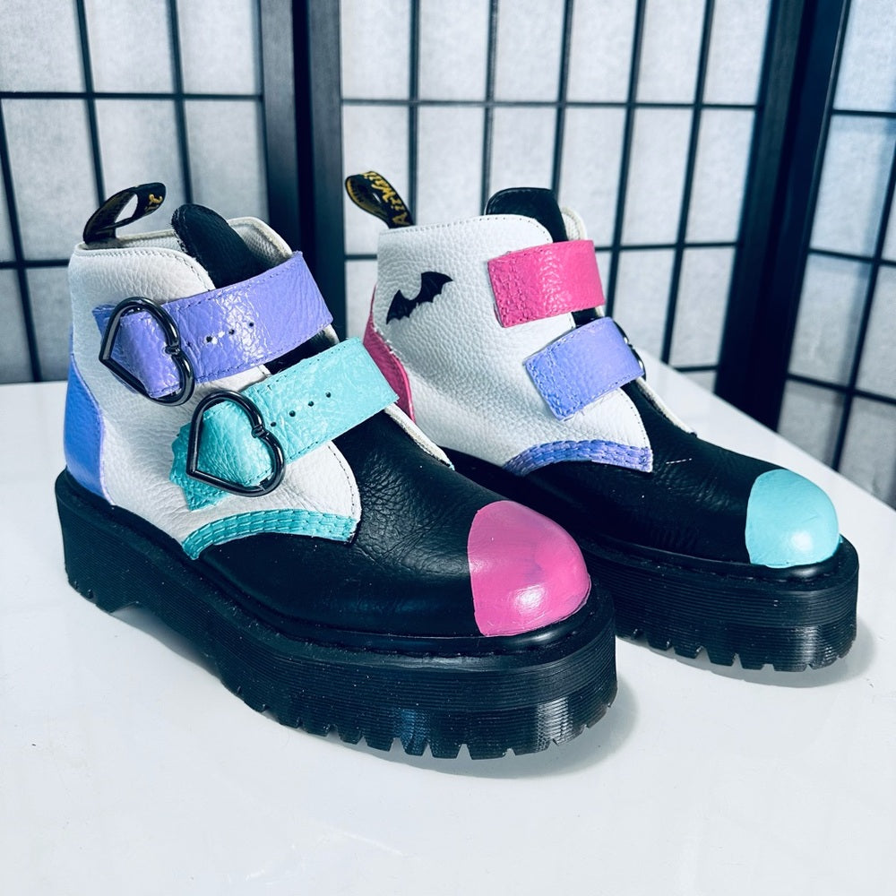 Dr. Martens DEVONHEART Custom Painted Pebbled Leather Platform Ankle Boots