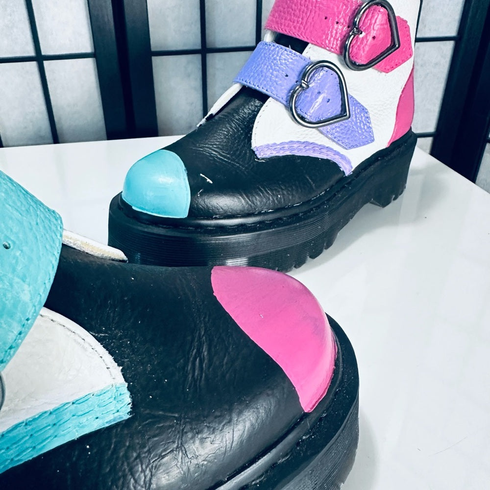 Dr. Martens DEVONHEART Custom Painted Pebbled Leather Platform Ankle Boots