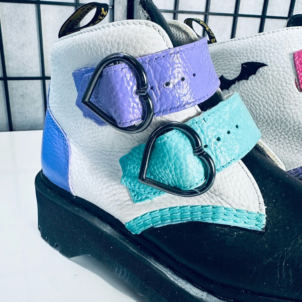 Dr. Martens DEVONHEART Custom Painted Pebbled Leather Platform Ankle Boots