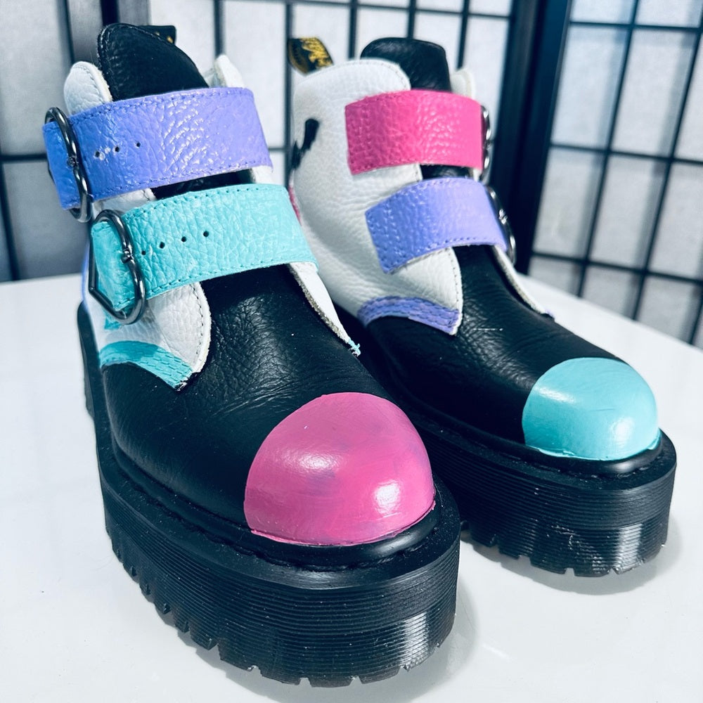 Dr. Martens DEVONHEART Custom Painted Pebbled Leather Platform Ankle Boots
