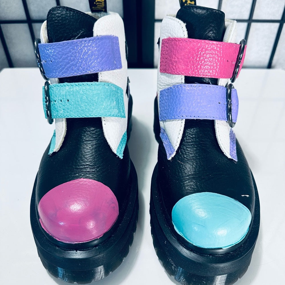 Dr. Martens DEVONHEART Custom Painted Pebbled Leather Platform Ankle Boots