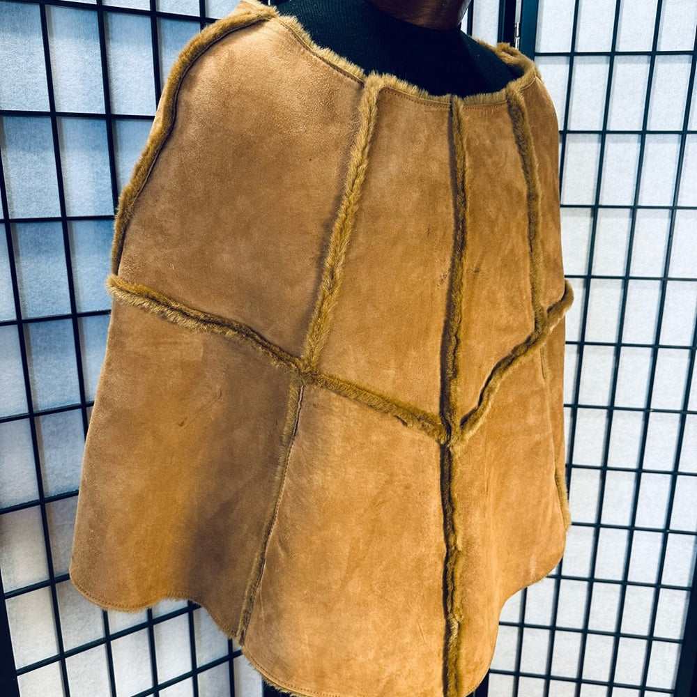 Ugg Suede Leather Shearling Acrylic Lined Poncho