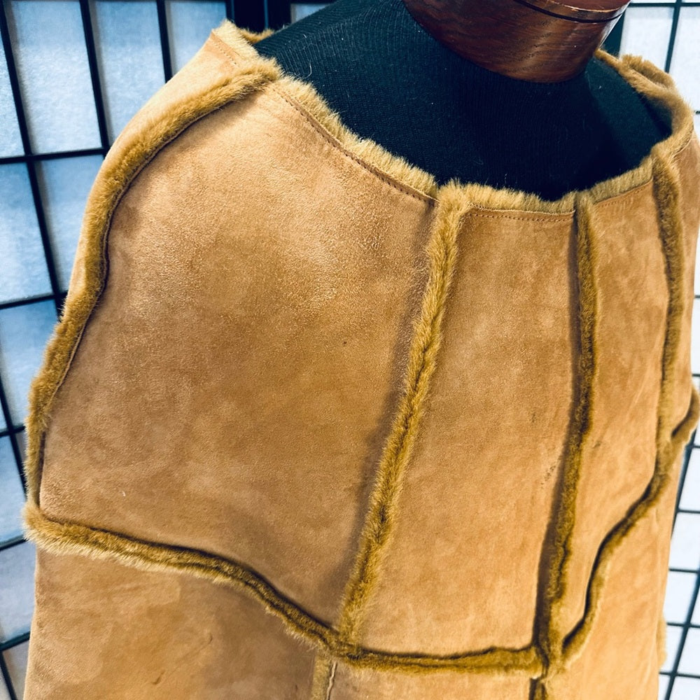 Ugg Suede Leather Shearling Acrylic Lined Poncho
