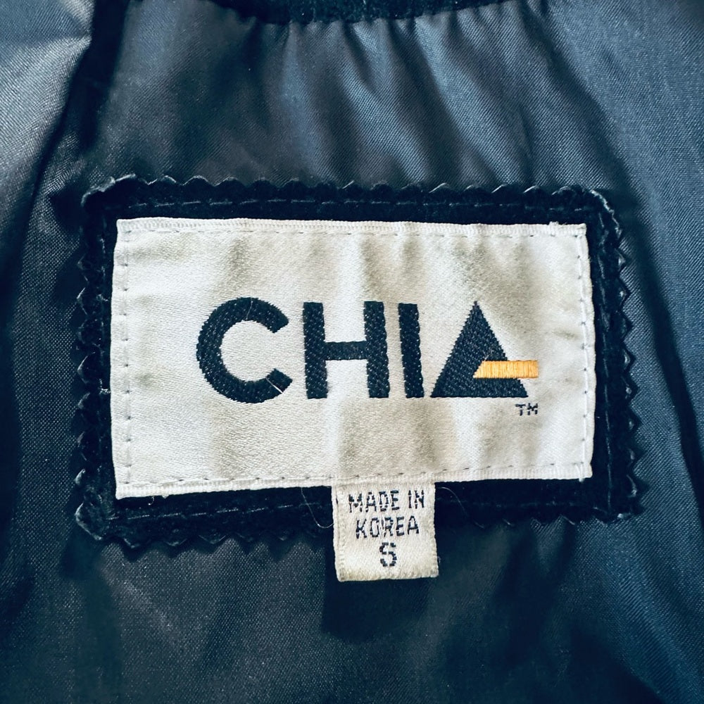 CHIA Vintage Black Suede Leather Cropped Jacket