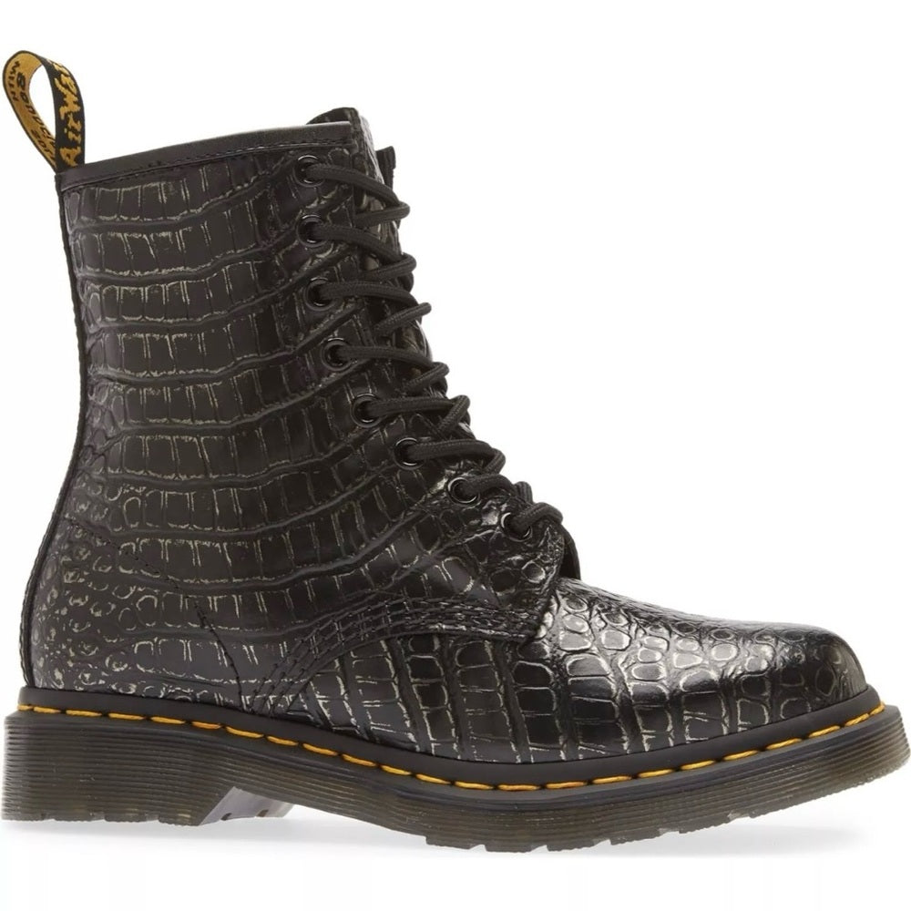 Dr. Martens 1460 Boots - Gunmetal Wild Croc Crocodile Embossed - NEW!