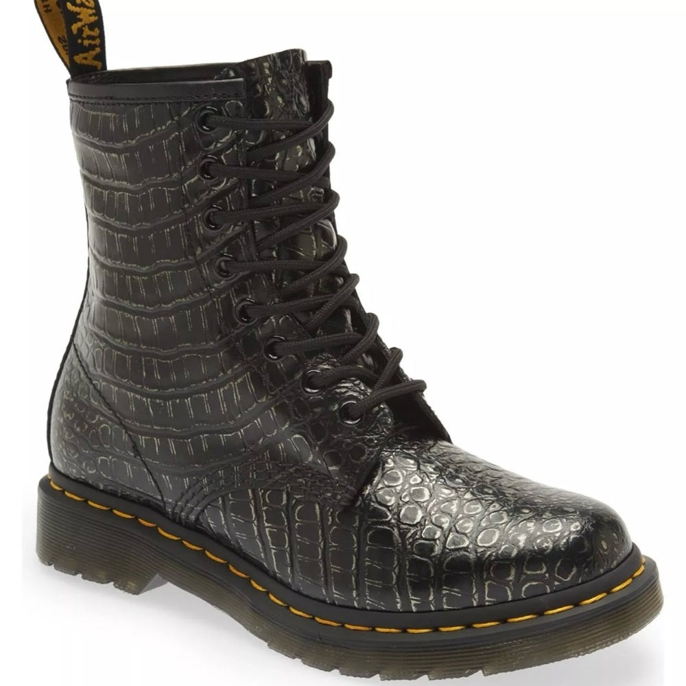 Dr. Martens 1460 Boots - Gunmetal Wild Croc Crocodile Embossed - NEW!