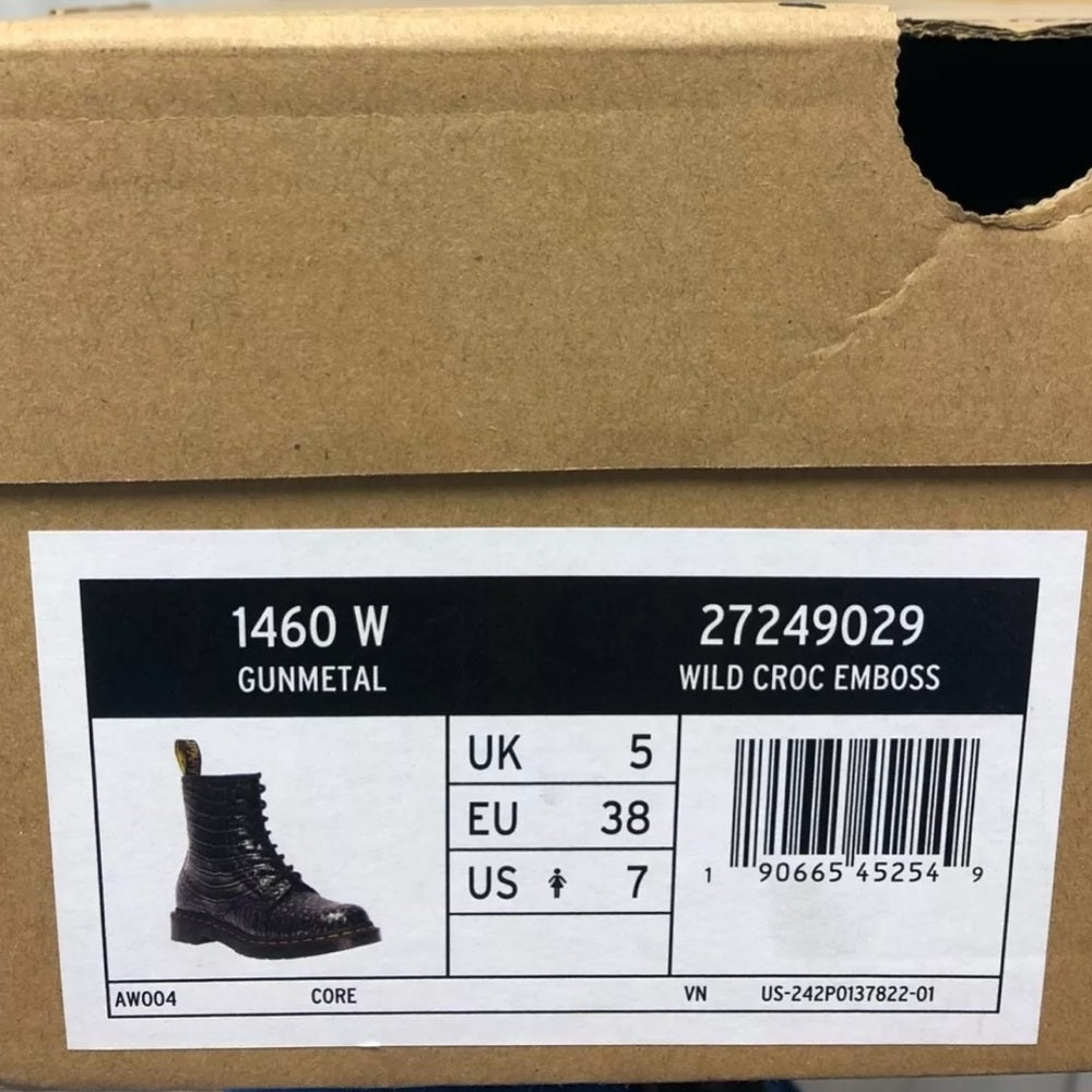 Dr. Martens 1460 Boots - Gunmetal Wild Croc Crocodile Embossed - NEW!