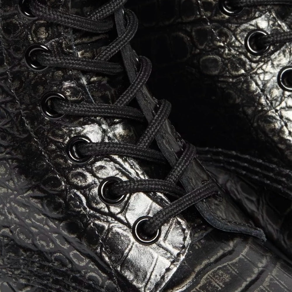 Dr. Martens 1460 Boots - Gunmetal Wild Croc Crocodile Embossed - NEW!