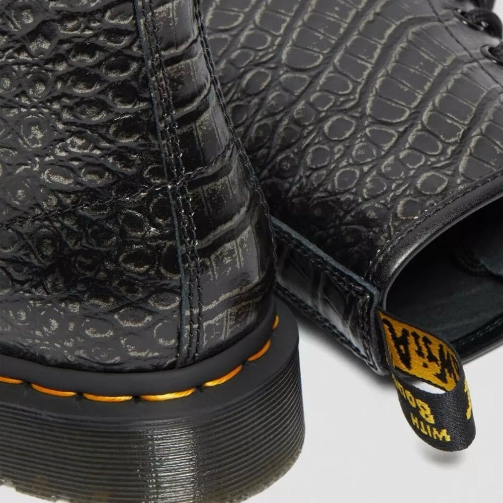 Dr. Martens 1460 Boots - Gunmetal Wild Croc Crocodile Embossed - NEW!