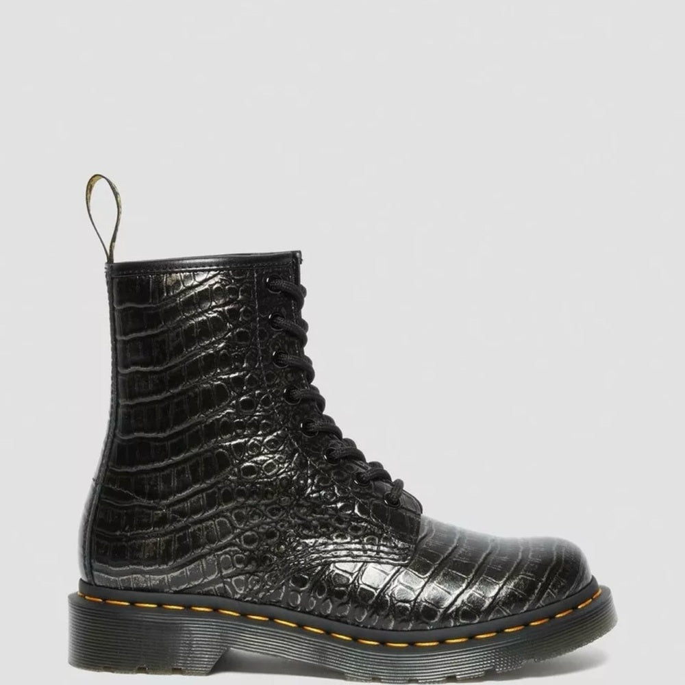 Dr. Martens 1460 Boots - Gunmetal Wild Croc Crocodile Embossed - NEW!