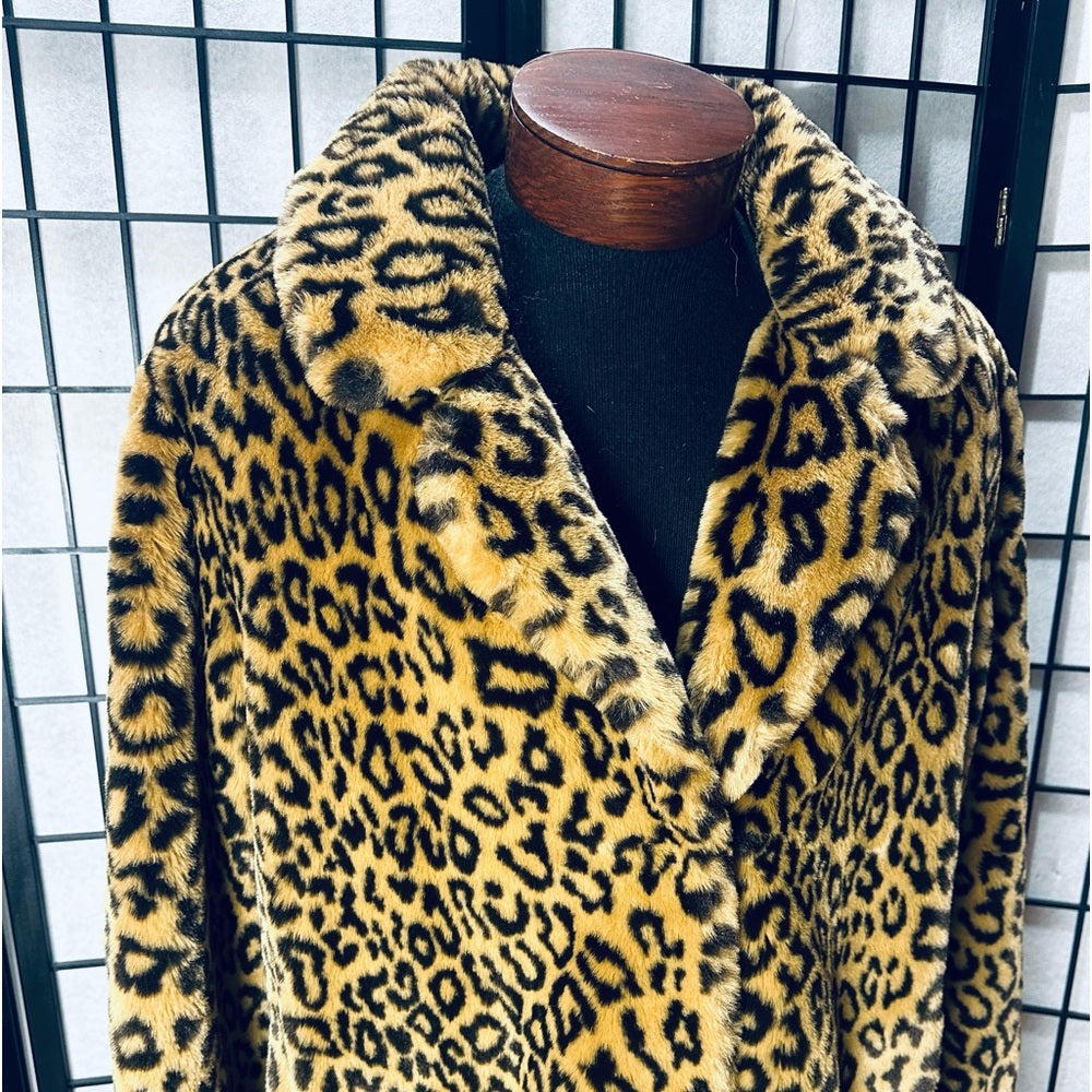 Dennis Basso Full Length Luxury Leopard Print Faux Fur Coat - L