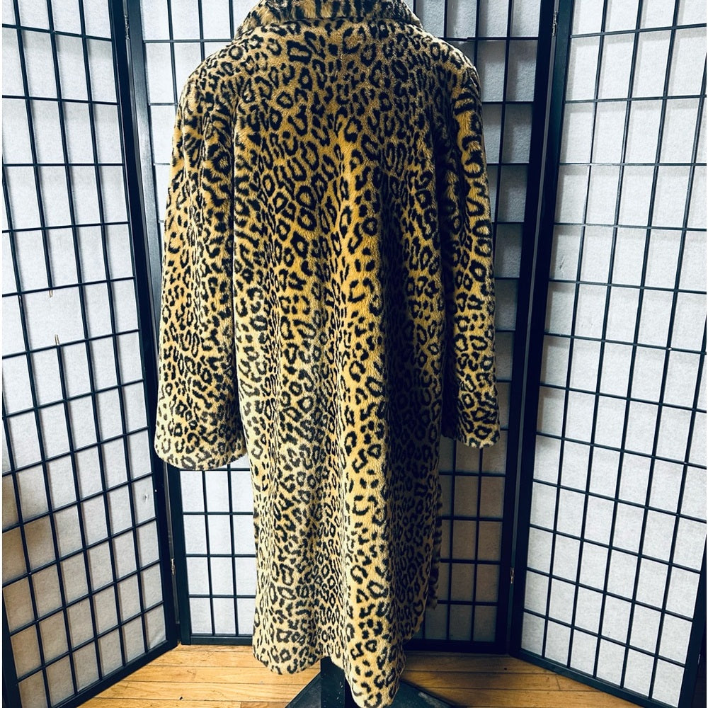 Dennis Basso Full Length Luxury Leopard Print Faux Fur Coat - L