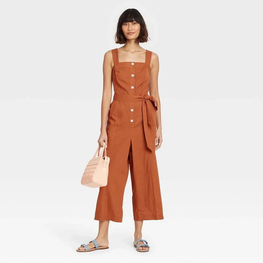A NEW DAY WOMEN'S SLEEVELESS LINEN JUMPSUIT WITH BELT - New!