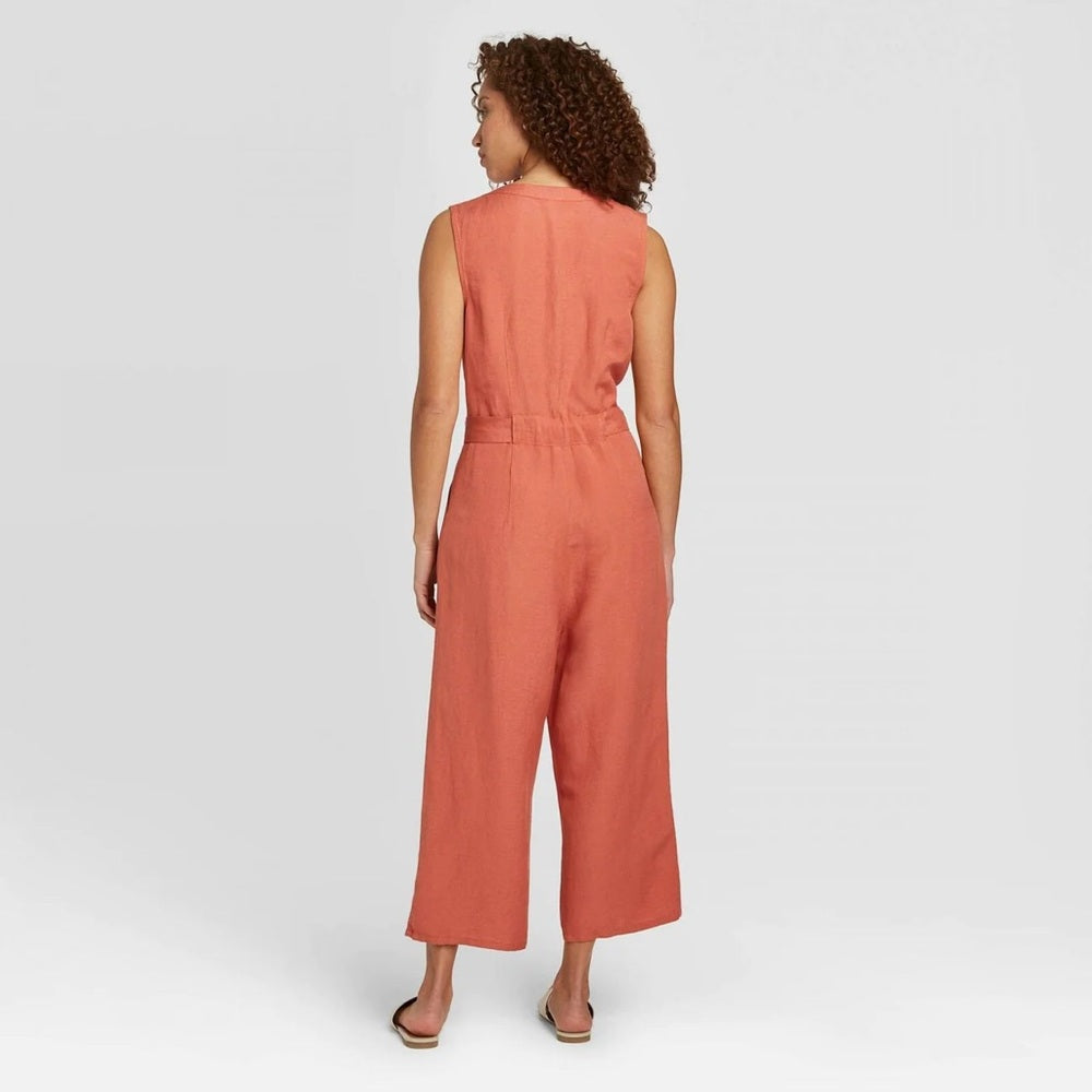 A NEW DAY WOMEN'S SLEEVELESS LINEN JUMPSUIT WITH BELT - New!
