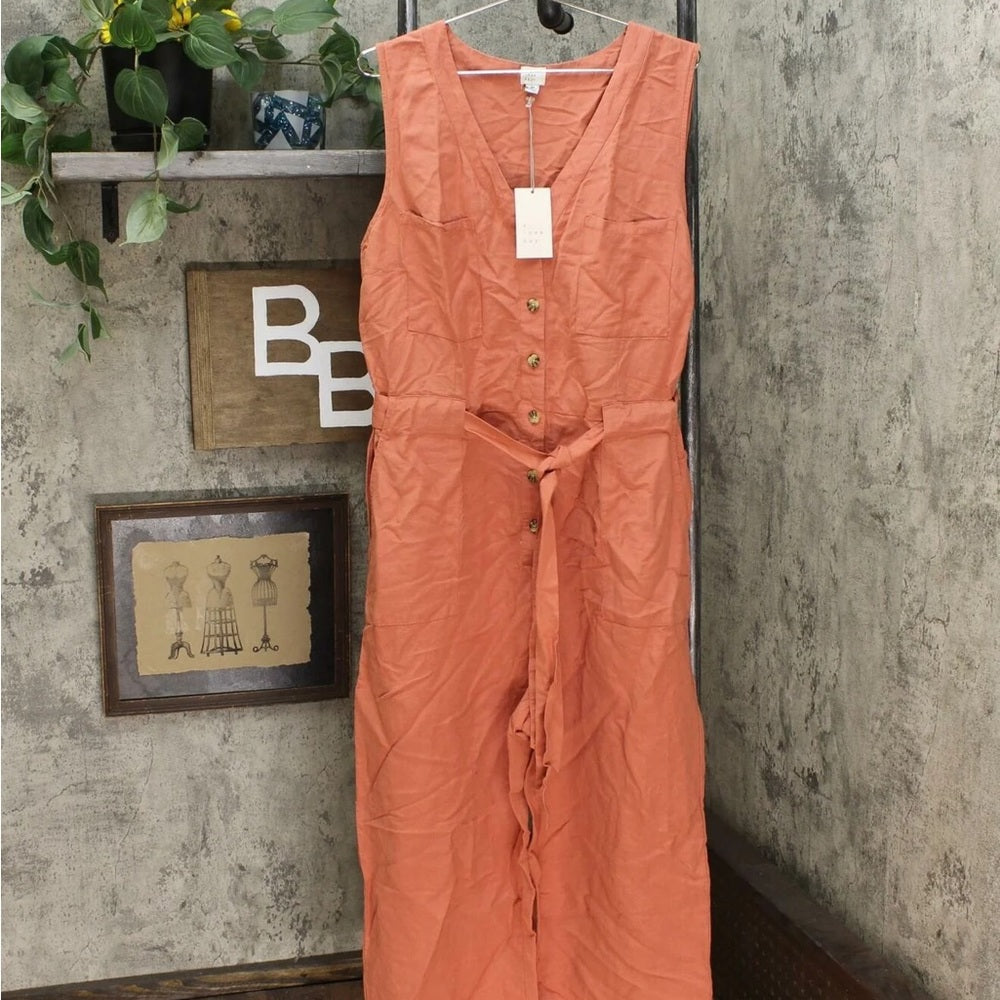 A NEW DAY WOMEN'S SLEEVELESS LINEN JUMPSUIT WITH BELT - New!