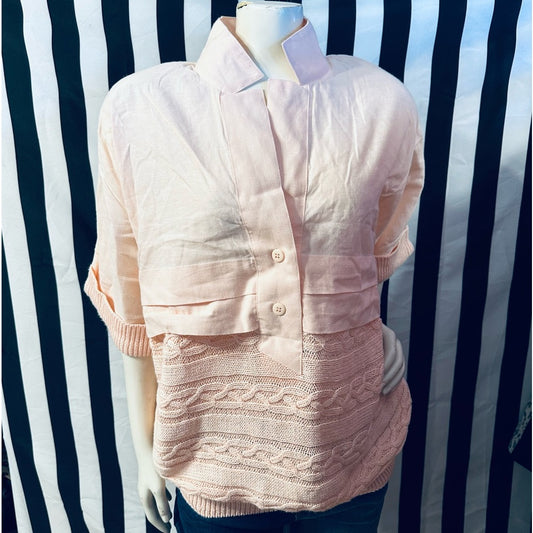 Side Effects 80s Vintage Cotton Knit / Linen Shoulder Pad Cardigan