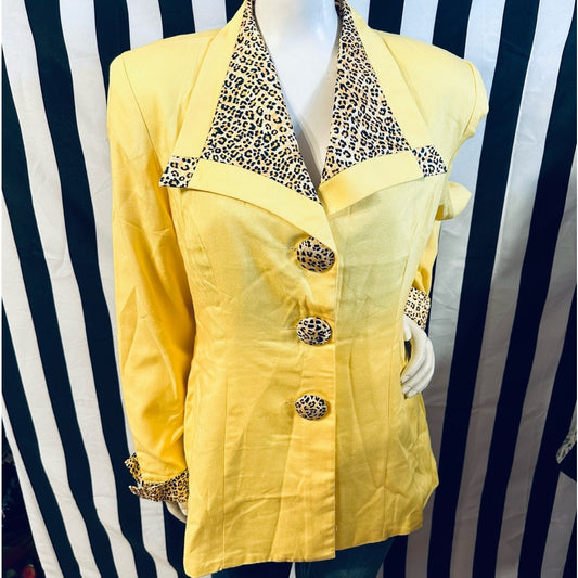 Side Effects 80s Vintage (dead stock) Cotton Yellow Leopard Print Blazer