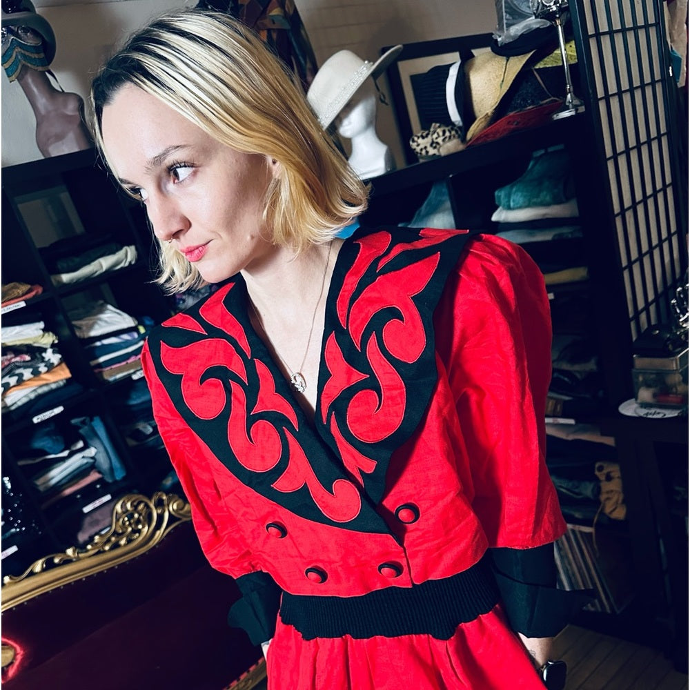Side Effects Vintage (NEW) Deadstock 80s Red/Black Jumpsuit