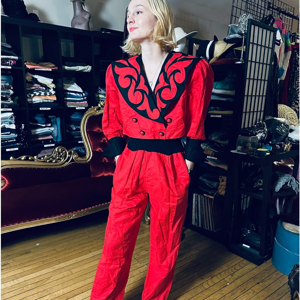 Side Effects Vintage (NEW) Deadstock 80s Red/Black Jumpsuit