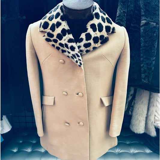 Bullock’s Southern California Vintage Wool Coat w/ Cheetah Fur Collar - RARE!