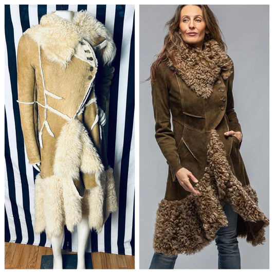 Artico Luxury French Military Style Suede Leather Shearling Coat - Excellent!