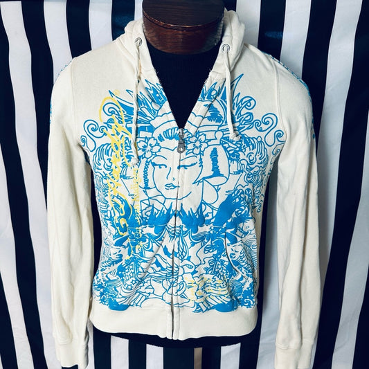 Ed Hardy Vintage Y2K “Geisha & Arts of Death” Rhinestone Multi Jacket Hoodie