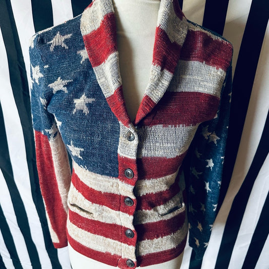 Ralph Lauren Denim & Supply Vintage American Flag Cotton Cardigan Sweater